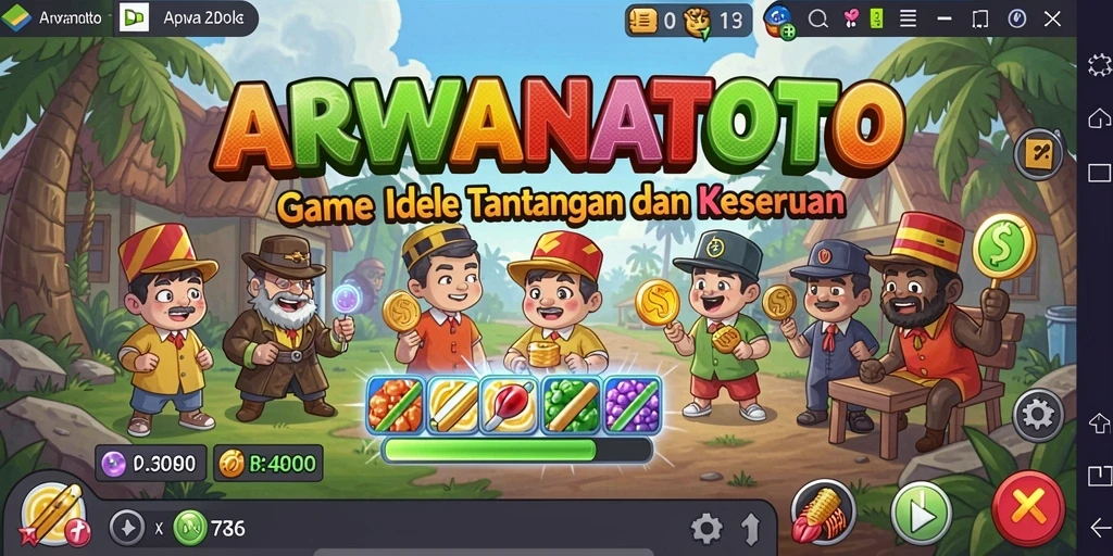 Tampilan gameplay seru ARWANATOTO di dunia Idle.