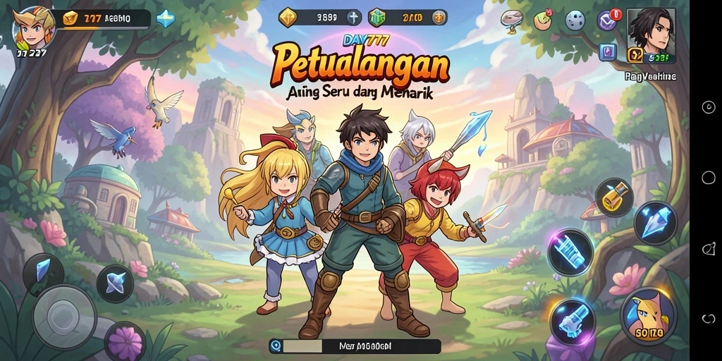 Tangkapan layar gameplay DAY777 dengan karakter Anime yang menawan.