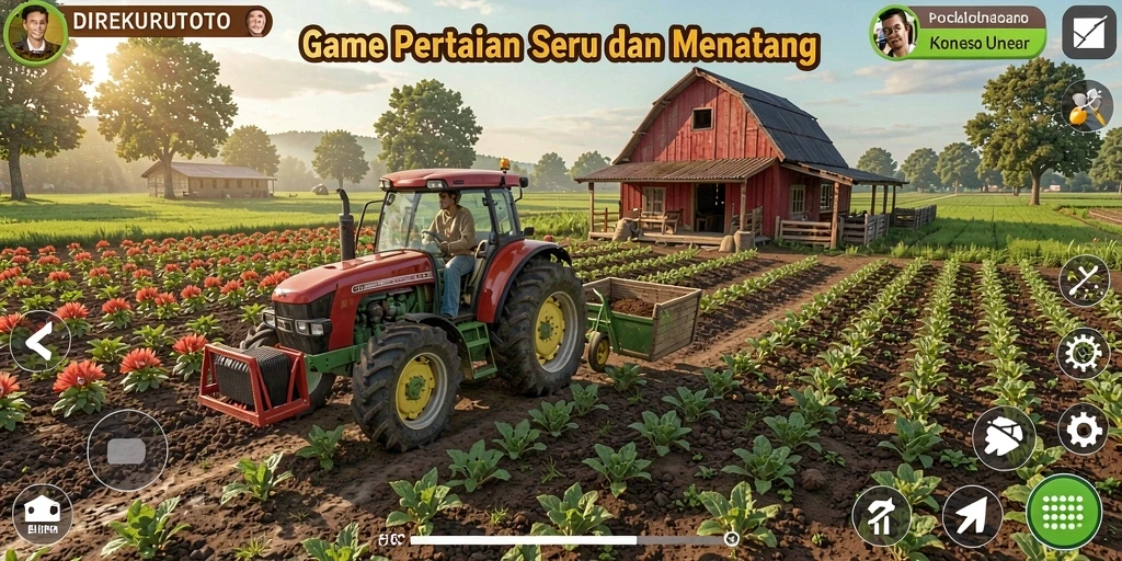 Tampilan gameplay DIREKTURTOTO yang menarik dengan berbagai aktivitas pertanian.