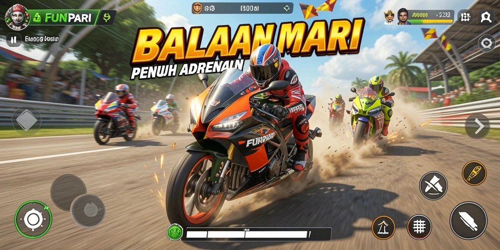 Tangkapan layar gameplay balapan motor yang intens.
