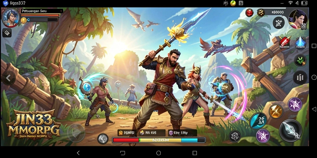 Screenshot utama JIN33 menampilkan pemain beraksi dalam pertarungan mendebarkan di dunia MMORPG.