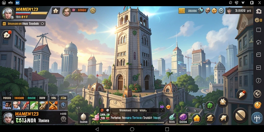 Screenshot gameplay MAMEN123 dengan pertahanan menara yang strategis.
