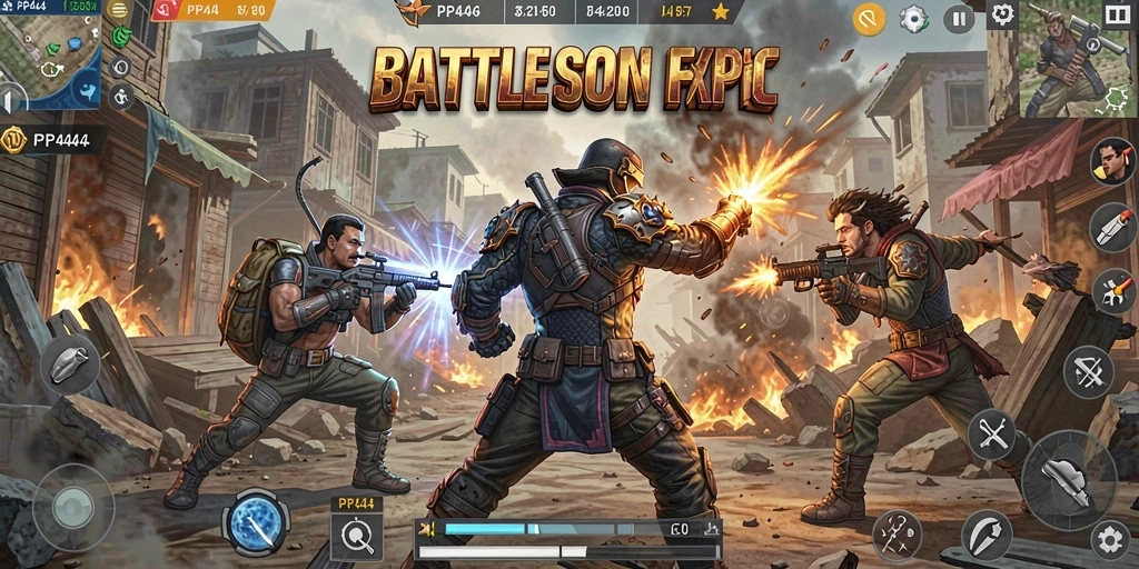 Tampilan gameplay PP444 dalam aksi Battle Royale yang mendebarkan.