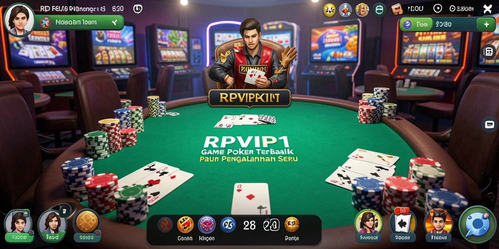 Screenshot gameplay RPVIP1 menunjukkan suasana poker yang seru dan mendebarkan.