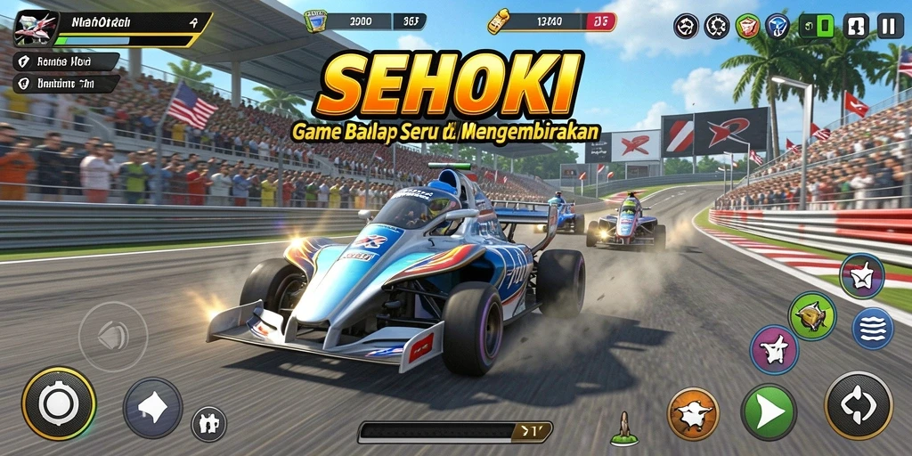Tampilan gameplay Racing SEHOKI yang penuh aksi dan kecepatan.