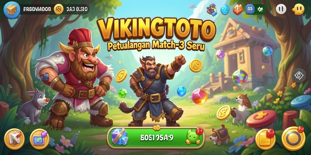 Tampilan gameplay seru dari VIKINGTOTO yang menghadirkan aksen Match-3.