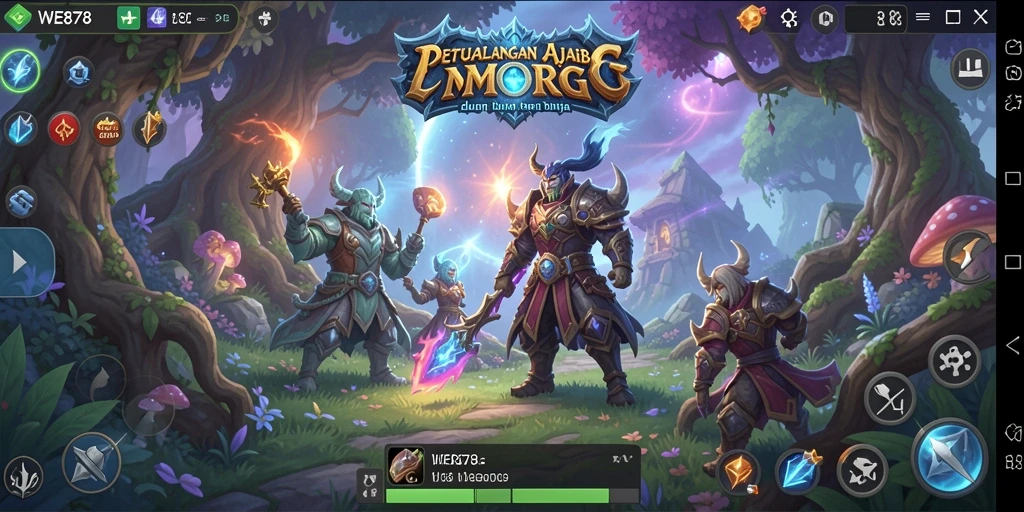 Tangkapan layar gameplay WE878 menunjukkan karakter berpetualang di dunia fantastis.