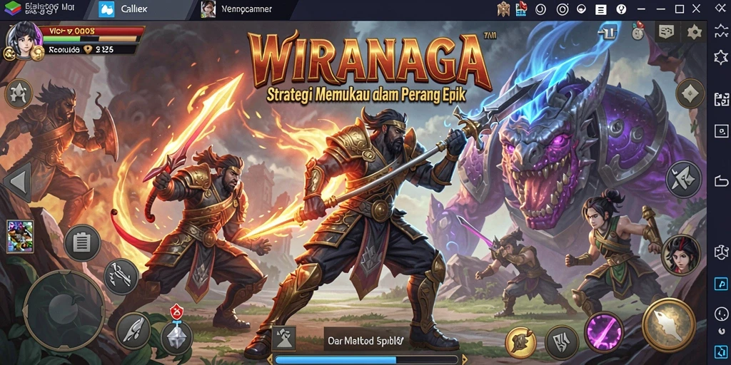 Tangkapan layar WIRANAGA menampilkan strategi pertempuran yang intens.